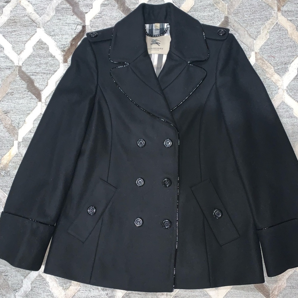 Burberry Wool Peacoat with Accented Piping